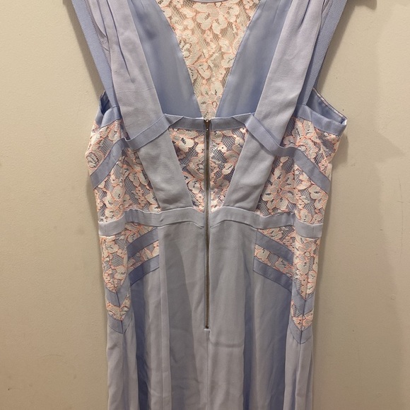 French Connection baby blue with white and neon pink lace dress - Picture 8 of 11